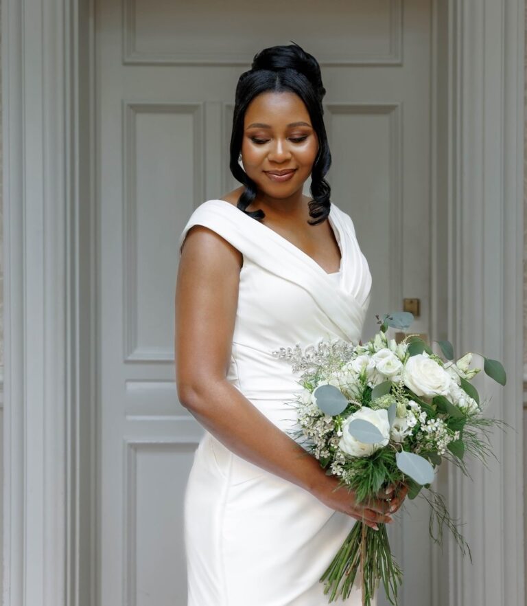 Classic white bridal bouquet with roses